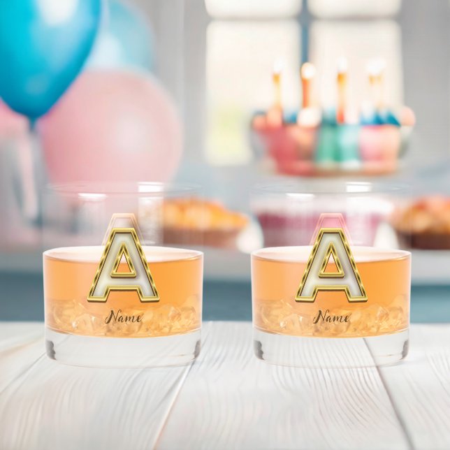 Personalised Initial A Monogram Gold Typography  Whiskey Glass (Insitu (Baby Shower))