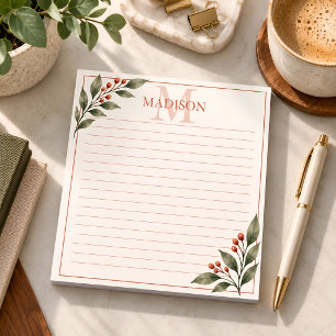 Personalised Initial and Name Botanical Notepad