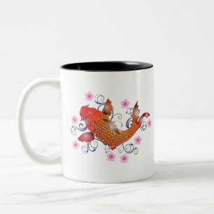 Personalised Initial and Orange Japanese Koi Fish Two-Tone Coffee Mug