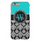 Personalised Initial Aqua Black Damask Pattern