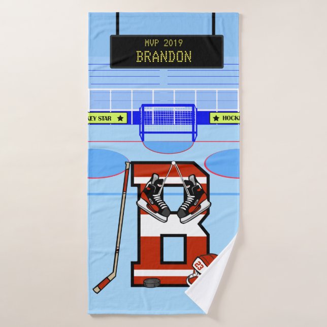 Personalised Initial B Ice Hockey Bath Towel Set (Bath Towel)