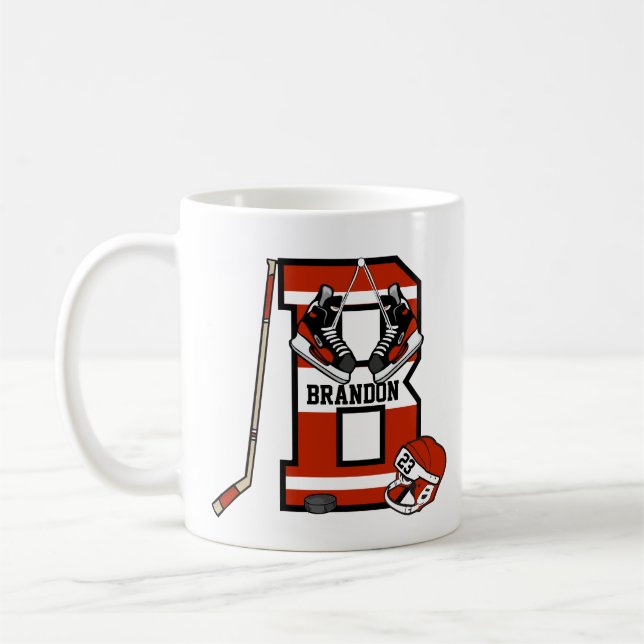 Personalised Initial B Ice Hockey Coffee Mug (Left)
