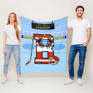Personalised Initial B Ice Hockey Fleece Blanket
