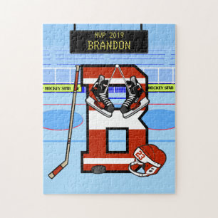 Personalised Initial B Ice Hockey Jigsaw Puzzle
