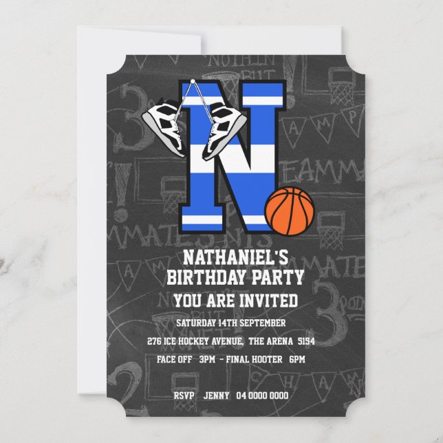 Personalised Initial Basketball Letter N Invitation (Back)