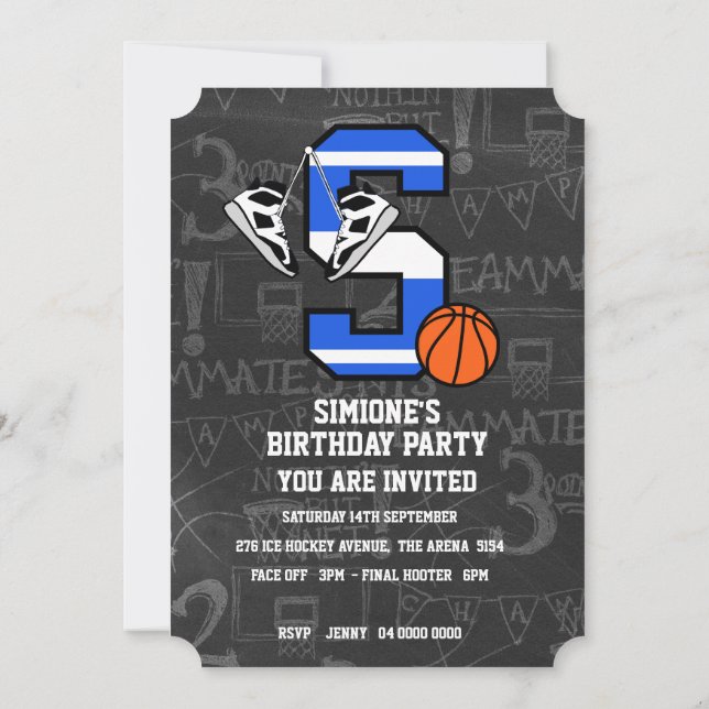 Personalised Initial Basketball Letter S Invitation (Back)