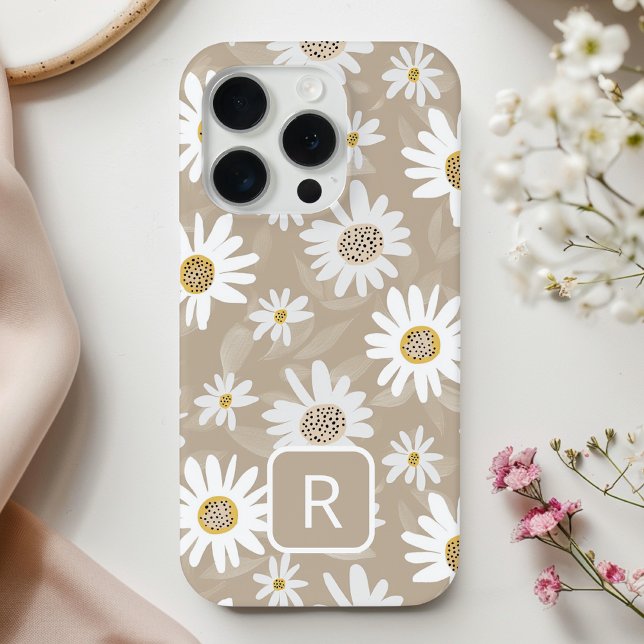 Personalised Initial Daisy Pattern Beige  Case-Mate iPhone Case (Creator Uploaded)