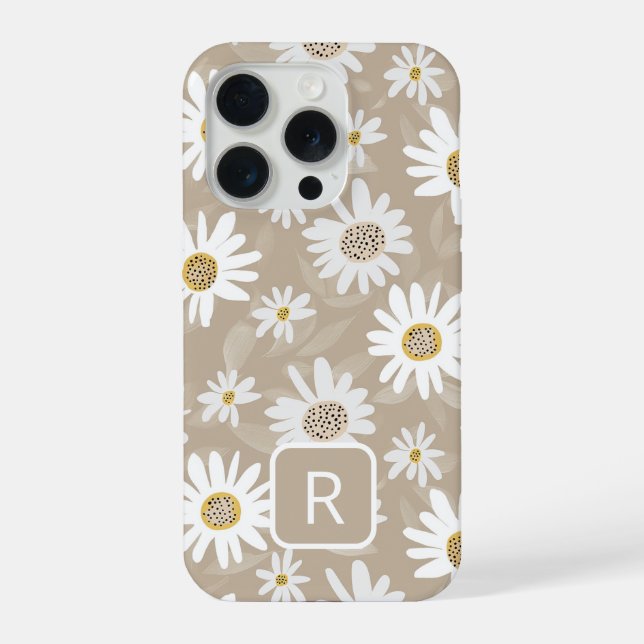 Personalised Initial Daisy Pattern Beige  iPhone Case (Back)