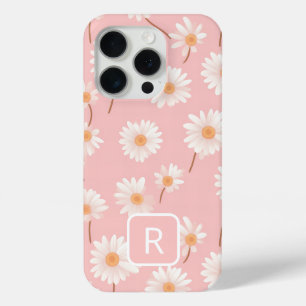 Personalised Initial Daisy Pattern on Soft Pink  iPhone 15 Pro Case