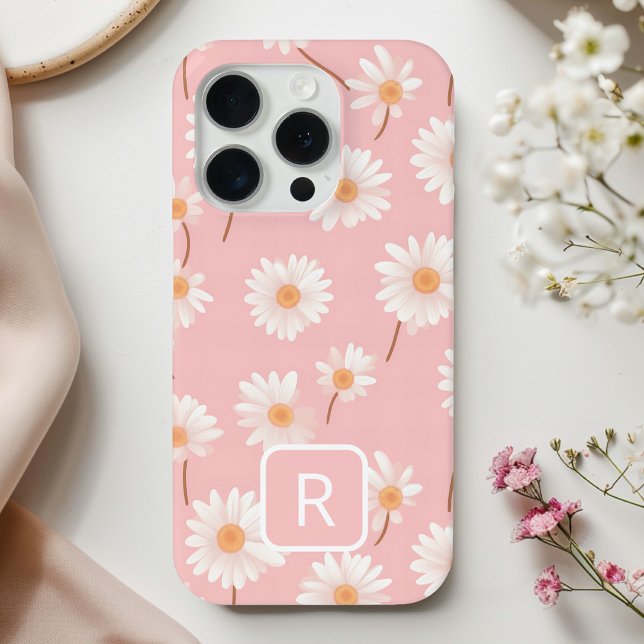 Personalised Initial Daisy Pattern on Soft Pink  Case-Mate iPhone Case (Creator Uploaded)