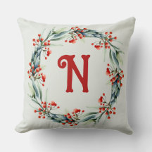 Personalised Initial Festive Wreath Throw Pillow
