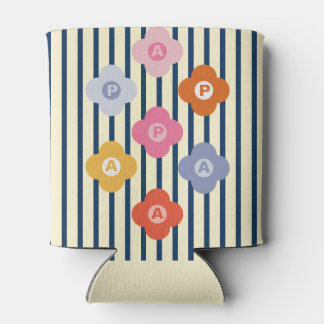 Personalised Initial Floral Stripes Multicolor Can Cooler