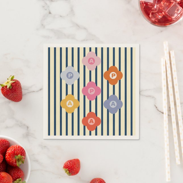 Personalised Initial Floral Stripes Multicolor Napkin (Insitu)