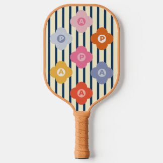 Personalised Initial Floral Stripes Multicolor Pickleball Paddle