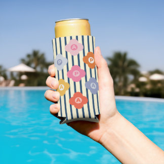 Personalised Initial Floral Stripes Multicolor Seltzer Can Cooler