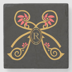 Personalised Initial Gold Butterfly Monogram Stone Coaster