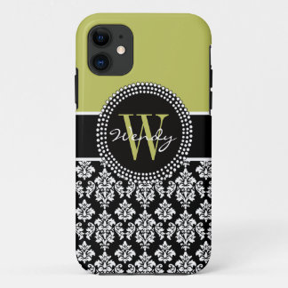 Personalised Initial Green Black Damask Case
