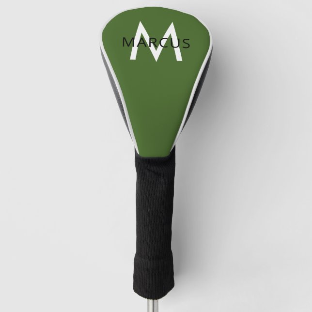 Personalised Initial Green White Modern Driver Golf Head Cover (Front)