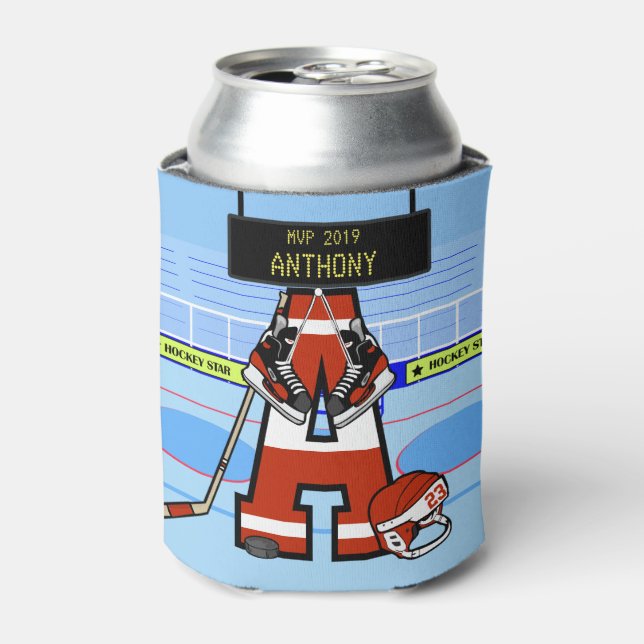 Personalised Initial Ice Hockey Can Cooler (Can Front)