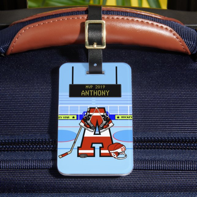 Personalised Initial Ice Hockey Luggage Tag (Front Insitu 2)