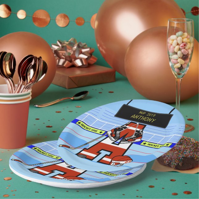 Personalised Initial Ice Hockey Paper Plate (Multi)