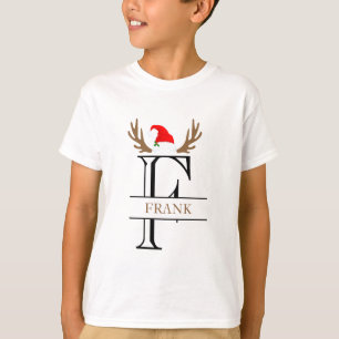 Personalised Initial Letter F Santa Hat Antlers T-Shirt