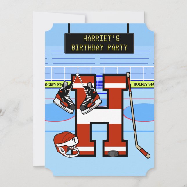Personalised Initial letter H Ice Hockey Invitation (Front)