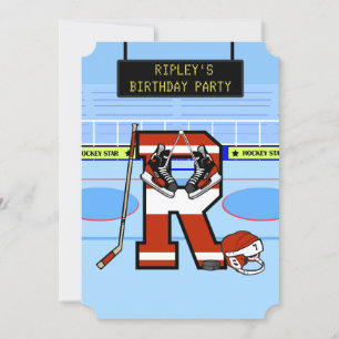 Personalised Initial letter R Ice Hockey Invitation
