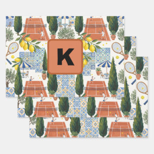 Personalised Initial Mediterranean Tennis & Lemon Wrapping Paper Sheet