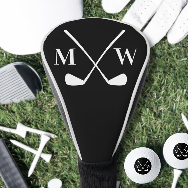 Personalised Initial Monogram Clubs Black Golf Head Cover (Black Initial Monogram Golf Head Cover)