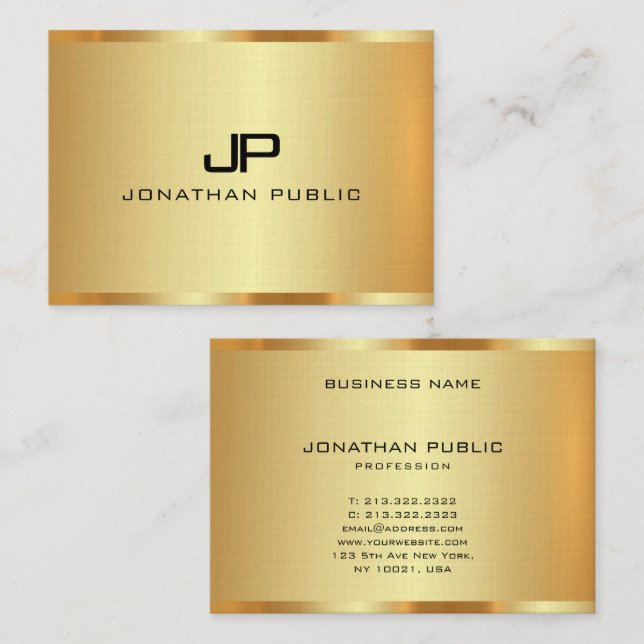 Personalised Initial Monogram Elegant Faux Gold Business Card (Front/Back)