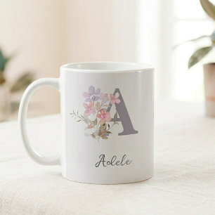 Personalised Initial Mug: Floral Letter Design Coffee Mug