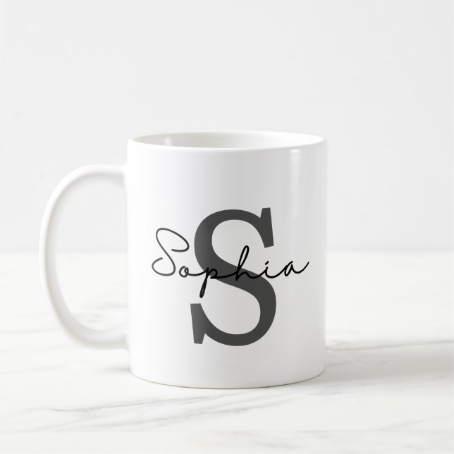 Personalised Initial Mug, Subtle Initial and Name  Coffee Mug (Left)
