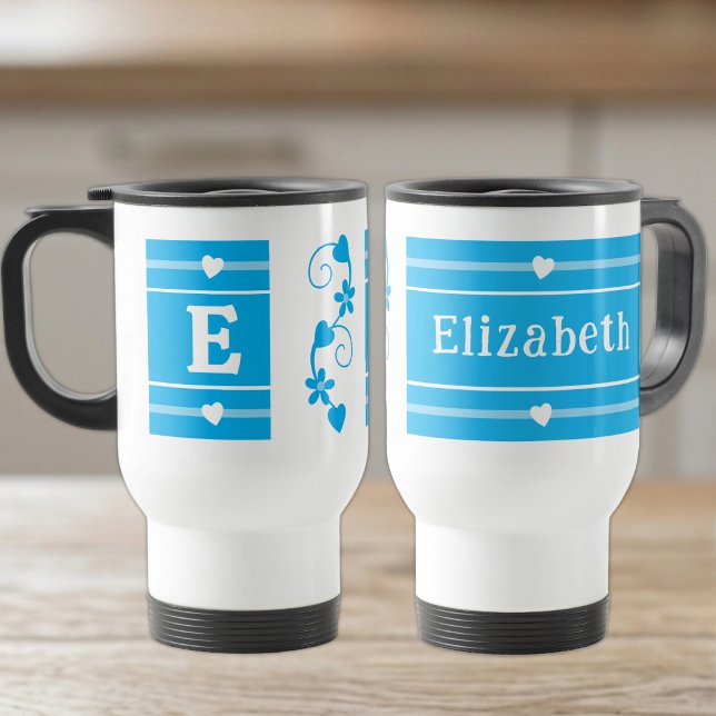 Personalised initial name blue travel mug (Creator Uploaded)