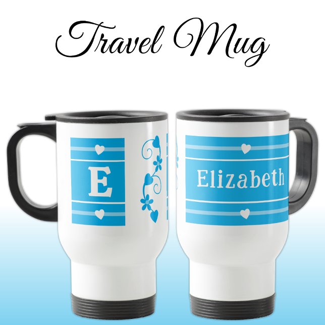Personalised initial name blue travel mug (Creator Uploaded)