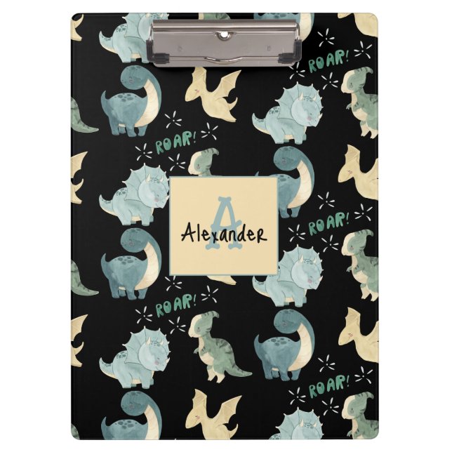 Personalised Initial & Name Dinosaur Pattern Clipboard (Front)