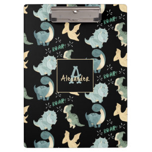 Personalised Initial & Name Dinosaur Pattern Clipboard