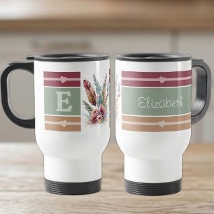 Personalised initial name floral travel mug