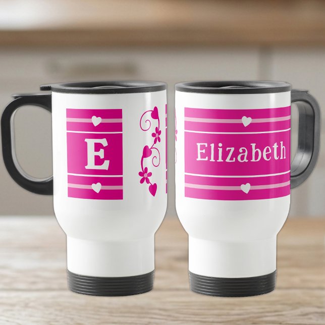 Personalised initial name pink travel mug (Creator Uploaded)