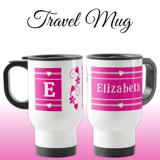 Personalised initial name pink travel mug (Creator Uploaded)