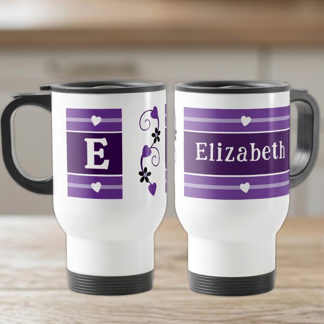 Personalised initial name purple travel mug (Creator Uploaded)
