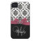 Personalised Initial, Pink, Black Damask Case