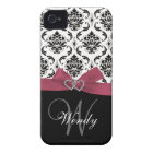 Personalised Initial, Pink, Black Damask Pattern