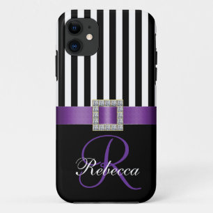 Personalised Initial Purple Black Stripes Case
