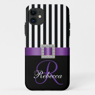 Personalised Initial Purple Black Stripes Case