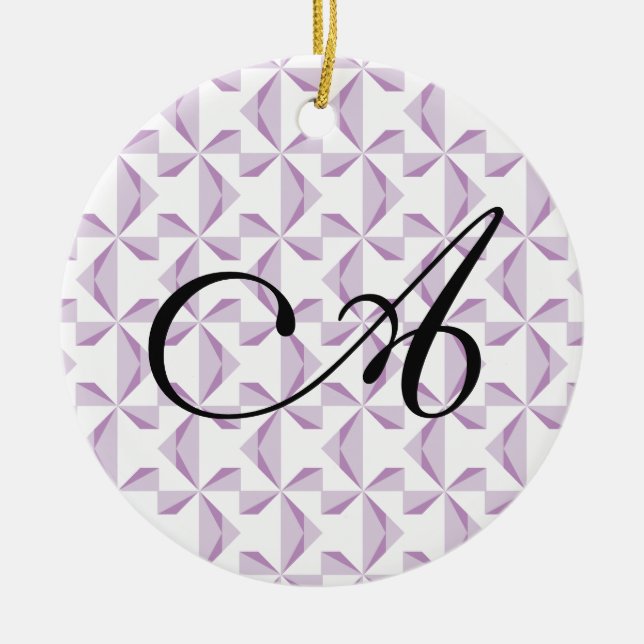 Personalised Initial Purple Pinwheels Ceramic Tree Decoration (Front)