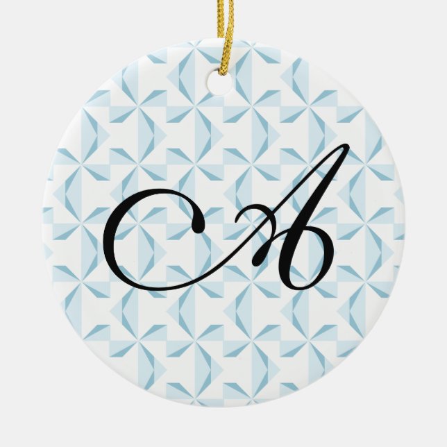 Personalised Initial Sky Blue Pinwheels Ceramic Tree Decoration (Front)