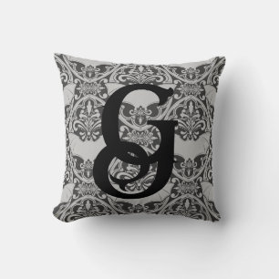 Personalised Initial Vampire Bat Damask In Grey Cushion