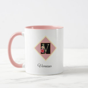 Personalised Initial Vintage Roses "V" Mug