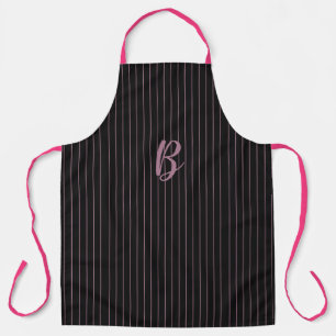 Personalised/Initialled black & pink striped apron